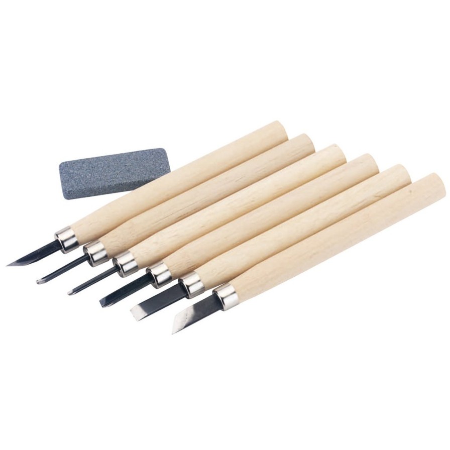 Draper Tools Wood Carving Set With Sharpening Stone (7 Piece) Gauges & Marking