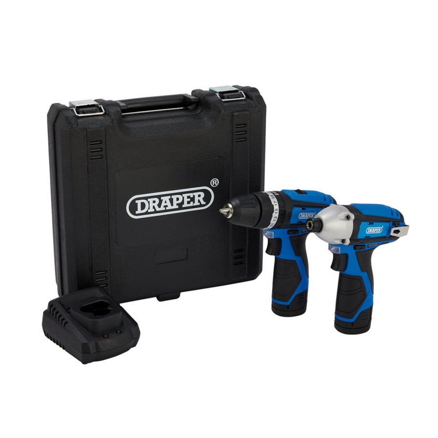 Draper Tools 12V Combi Drill & Impact Driver, 2 X 1.5Ah Batteries, 1 X Fast Charger Drills