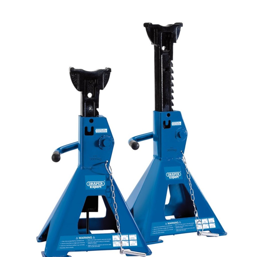 Draper Tools Pair Of Pneumatic Rise Ratcheting Axle Stands, 3 Tonne Axle Stands