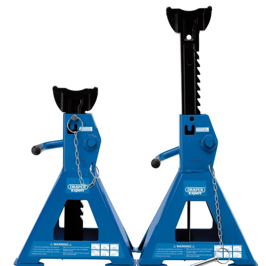 Draper Tools Pair Of Pneumatic Rise Ratcheting Axle Stands, 3 Tonne Axle Stands