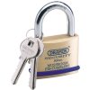 Draper Tools Solid Brass Padlock And 2 Keys With Mushroom Pin Tumblers Hardened Steel Shackle And Bumper, 50Mm Brass Padlocks