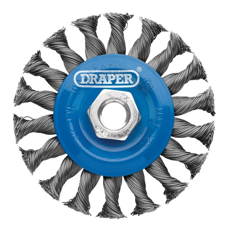 Draper Tools Steel Twist-Knot Flat Wire Wheel Brush, 100Mm, M14 Grinding