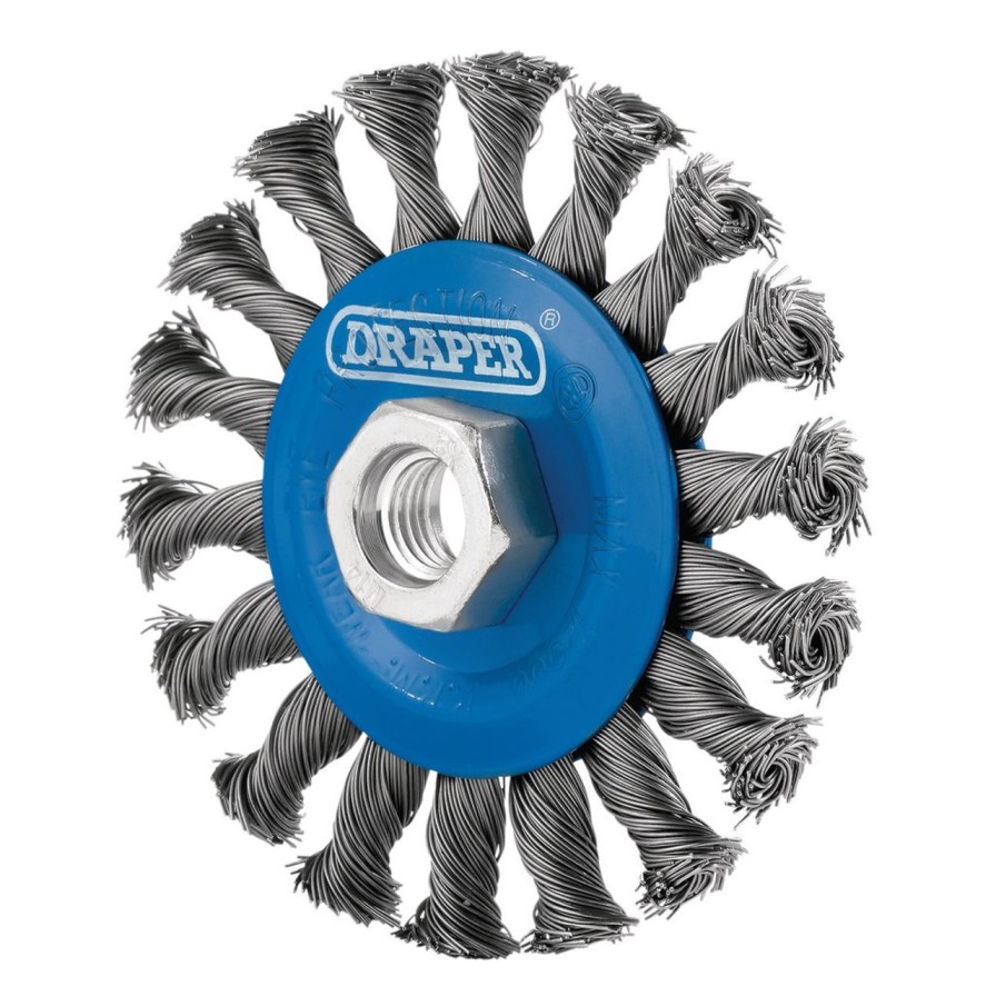 Draper Tools Steel Twist-Knot Flat Wire Wheel Brush, 100Mm, M14 Grinding