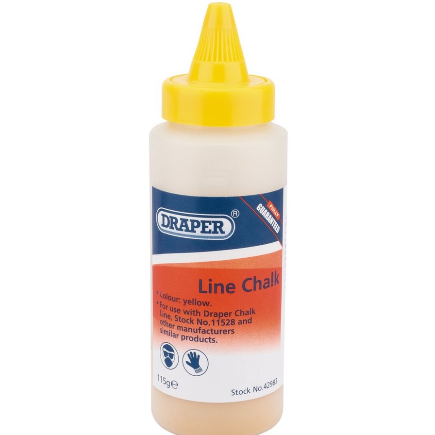 Draper Tools Plastic Bottle Of Yellow Chalk For Chalk Line, 115G Brick And Chalk Lines