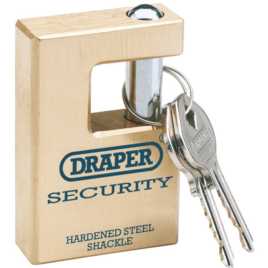 Draper Tools Draper Expert Close Shackle Solid Brass Padlock With Hardened Steel Shackle, 2 Keys, 63Mm Close Shackle Padlocks